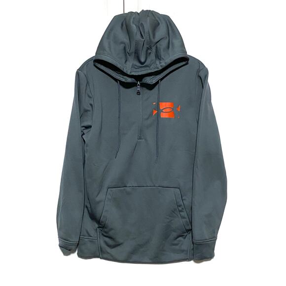Under Armour 1/4 Zip Hoodie Pullover Sweatshirt Loose Orange Logo Mens SM - Picture 1 of 7